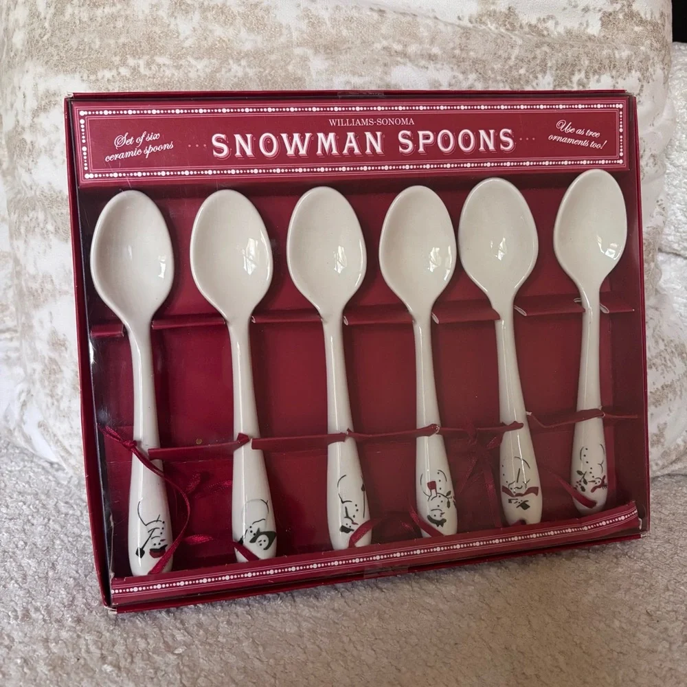 Williams Sonoma Snowman Spoons Ornaments NEW